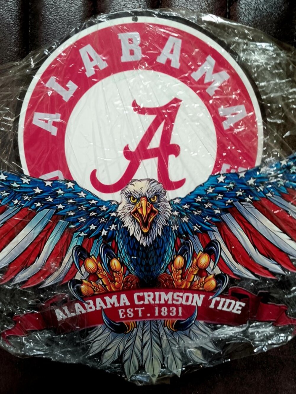 Custom AL Crimson Tide with eagle/flag metal sign - new in packaging, 18x14